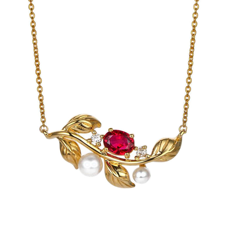 Zlatý rubínový náhrdelník s perlami a diamanty Raxo