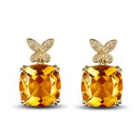 Zlaté motýlí náušnice s citríny a diamanty Gigi