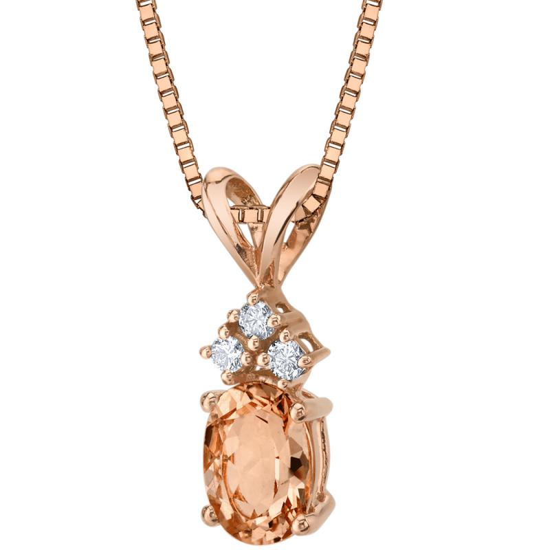 Zlatý náhrdelník s oválným morganitem a diamanty Rosepetal
