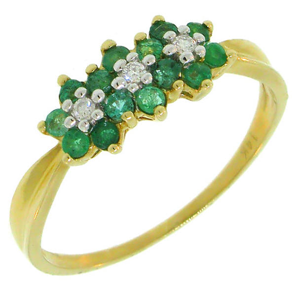  Smaragdový zlatý prsten s diamanty