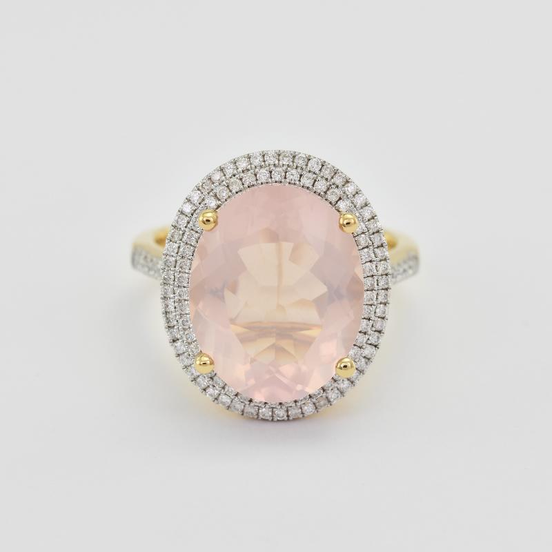 Zlatý prsten s růžovým quartzem