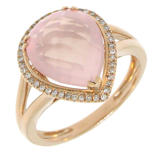 Prsten s křišťály a diamanty z růžového zlata