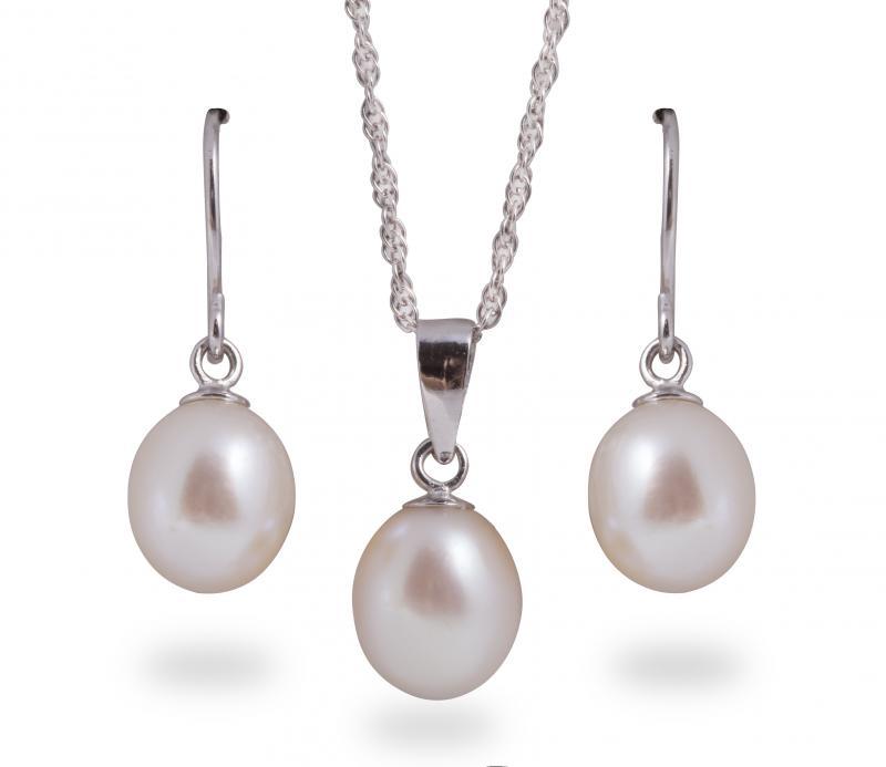 Stříbrná kolekce s bílými perlami Kuvam