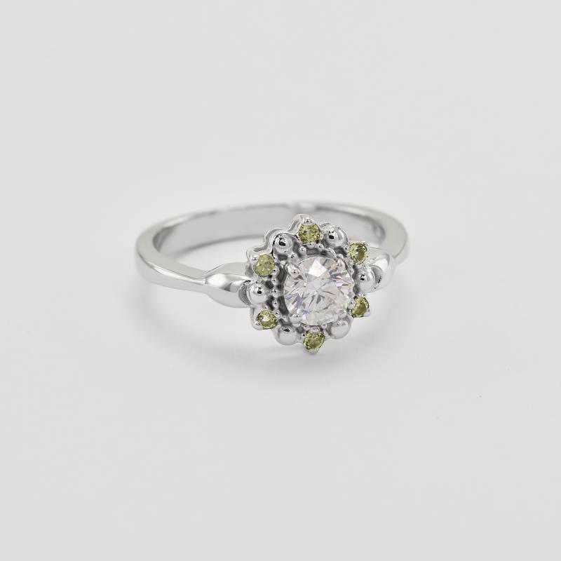 Zásnubní prsten s diamantem a olivíny 28747