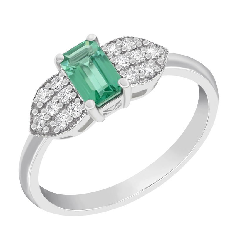 Božský platinový prsten Tana se smaragdem a diamanty