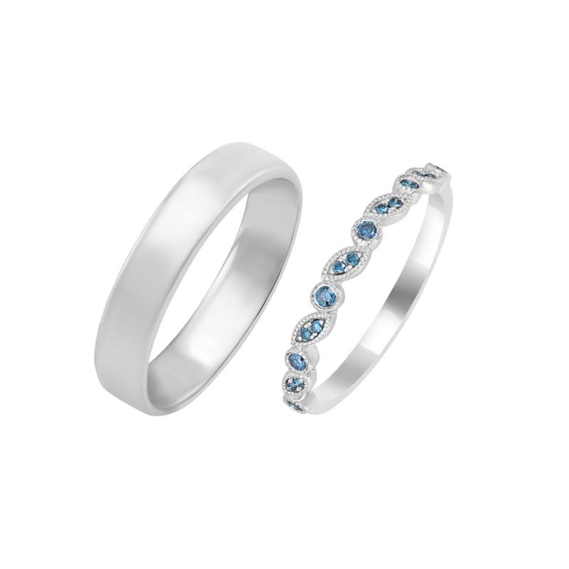 Snubní zlatý prsten s modrými diamanty a pánský komfortní
