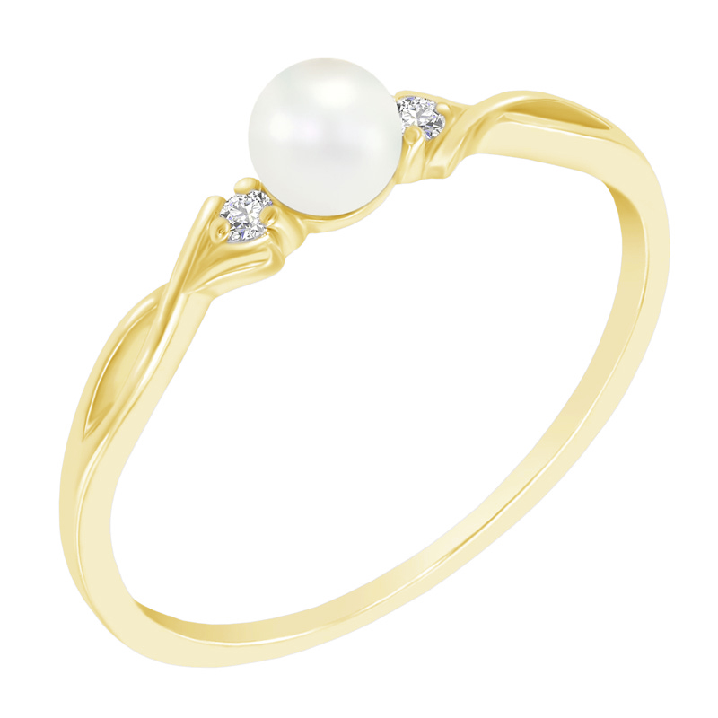 Elegantní prsten s perlou a diamanty ze žlutého zlata 47407