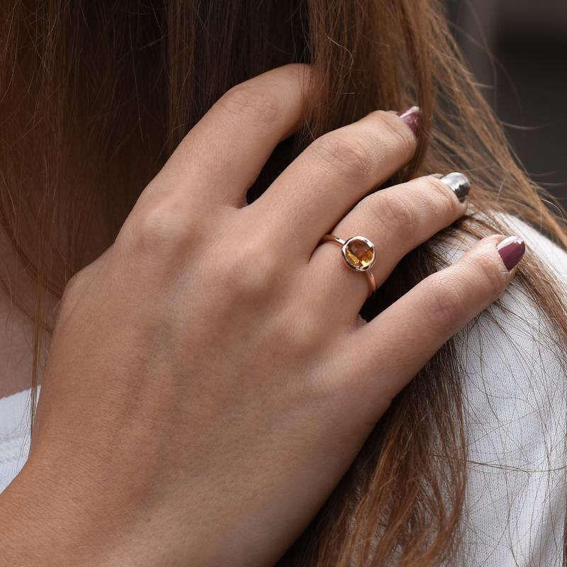 Minimalistický prsten z růžového zlata s citrínem 49957