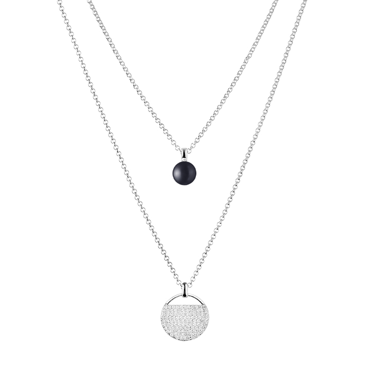 Dvojitý perlový náhrdelník s černou perlou