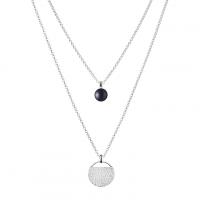 Dvojitý stříbrný náhrdelník s černou perlou a zirkony Artis