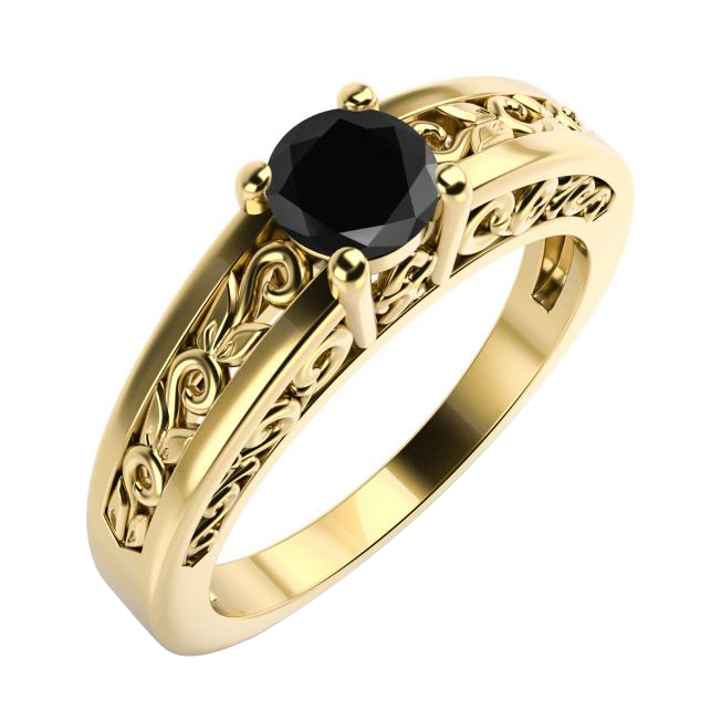 Vintage zlatý zásnubní prsten s černým diamantem Lady 59457
