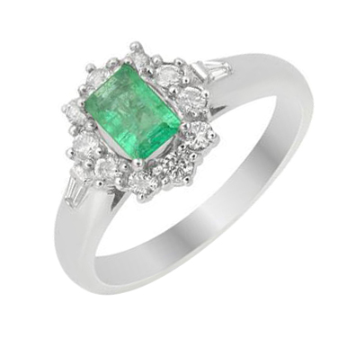 Platinový prsten se smaragdem a diamanty Firaki