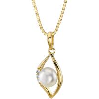 Elegantní zlatý přívěsek s perlou a zirkony Eilon