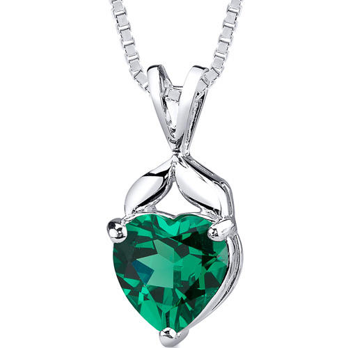 Náhrdelník se smaragdovým srdcem stříbrný 75057
