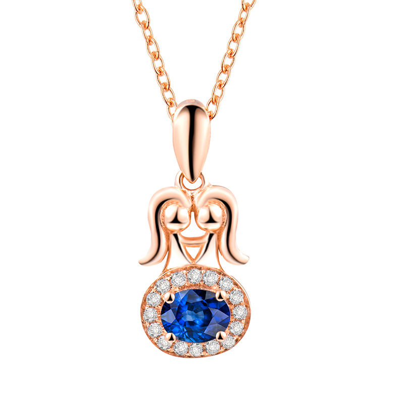 Zlatý náhrdelník ve tvaru Blíženců se safírem a diamanty 