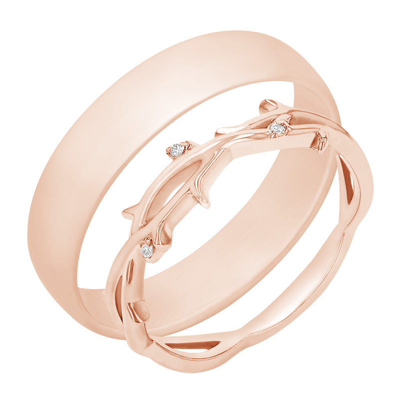 Dámský snubní prsten ve tvaru větviček a pánský komfortní prsten z růžového zlata 78997
