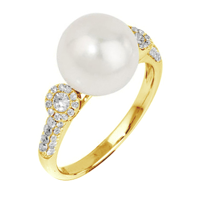Zlatý perlový prsten s diamanty