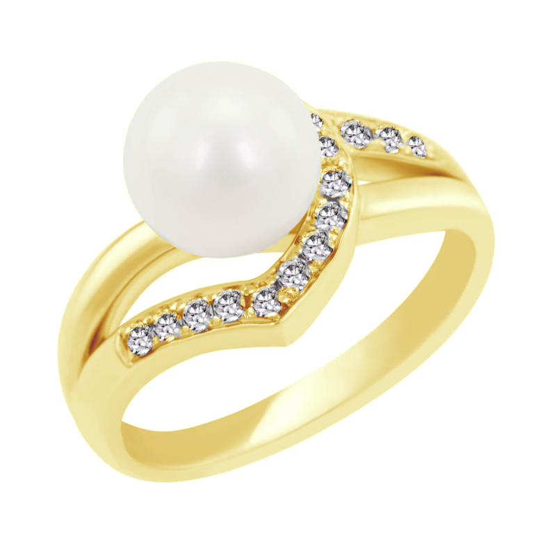 Zlatý prsten s perlou a diamanty 79287