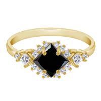 Dokonalý prsten s černým diamantem a postranními moissanity Aquila