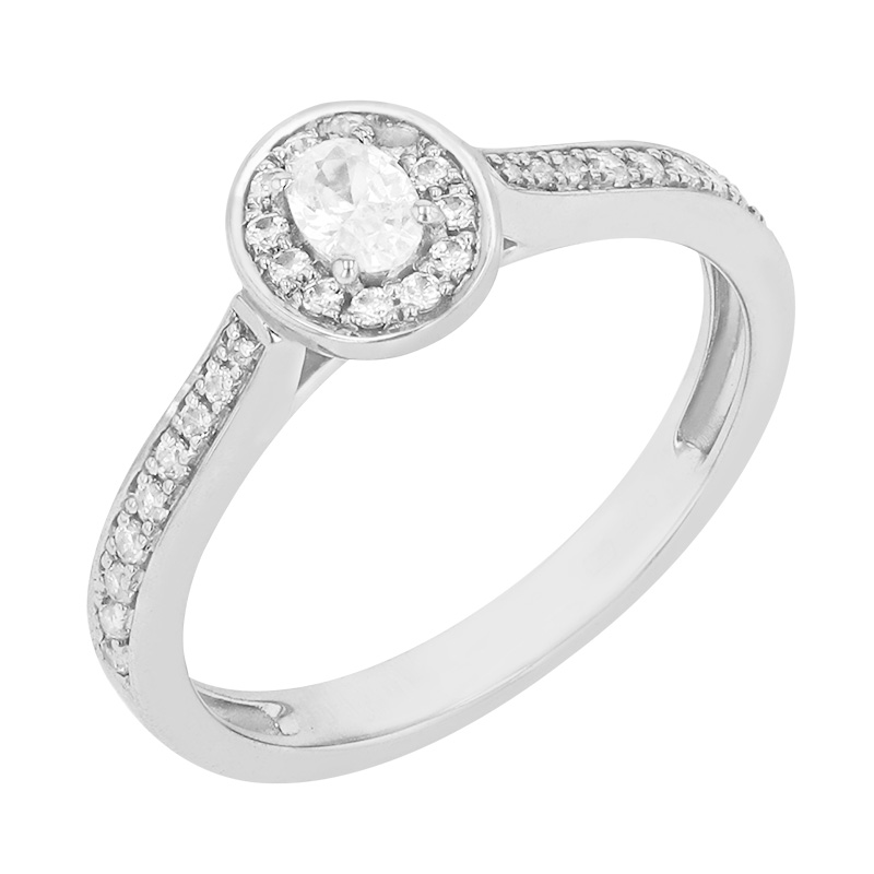 Půvabný halo prsten s blyštivými diamanty z bílého zlata 84307