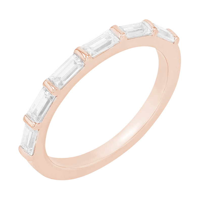 Elegantní prsten s baguette diamanty z růžového zlata 84317