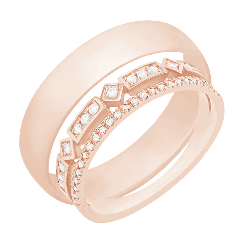 Dámský diamantový snubní prsten a pánský plochý prsten z růžovéhozlata 84357