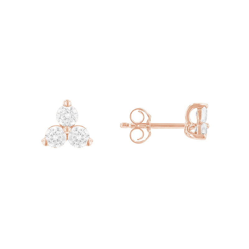 Romantické náušnice se třemi diamanty z růžového zlata 85407