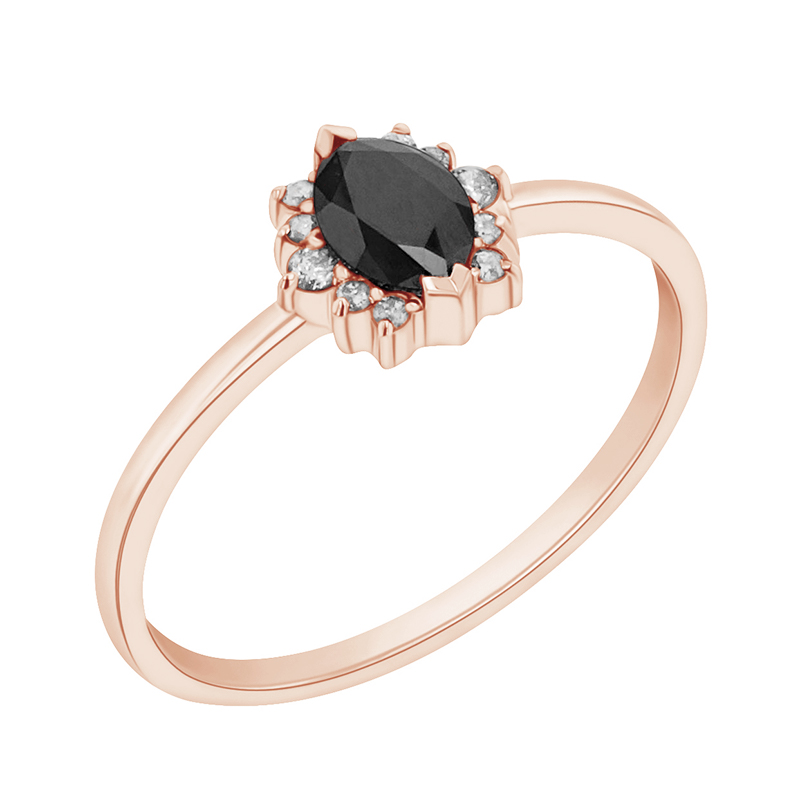 Zásnubní prsten s černým marquise diamantem z růžového zlata 90887