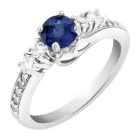 Stříbrný prsten s modrým safírem a zirkony Tereza