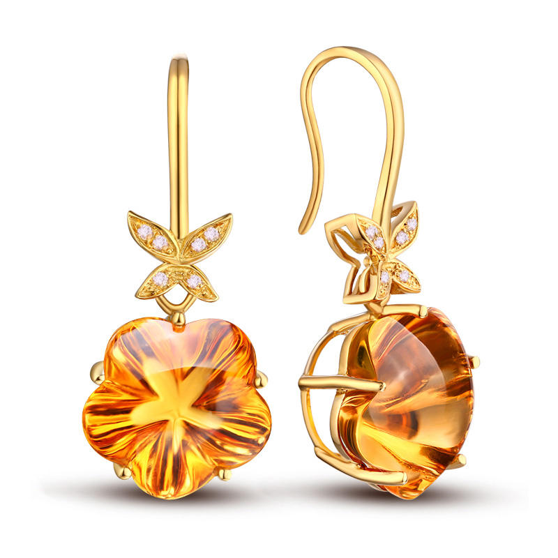 Zlaté náušnice s citríny a diamanty Laniwe