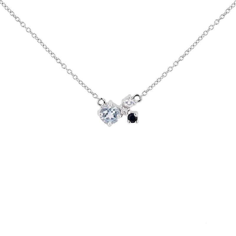 Cluster náhrdelník s akvamarínem, safírem, měsíčním kamenem a diamantem Millie