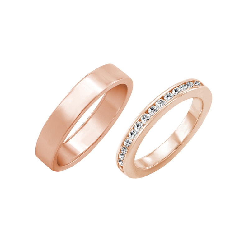 Eternity prsten s lab-grown diamanty a plochý snubní prsten Brilly 102338