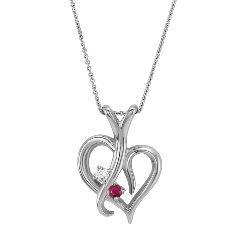 Stříbrný přívěsek ve tvaru srdce s rubínem a diamantem Lynelle