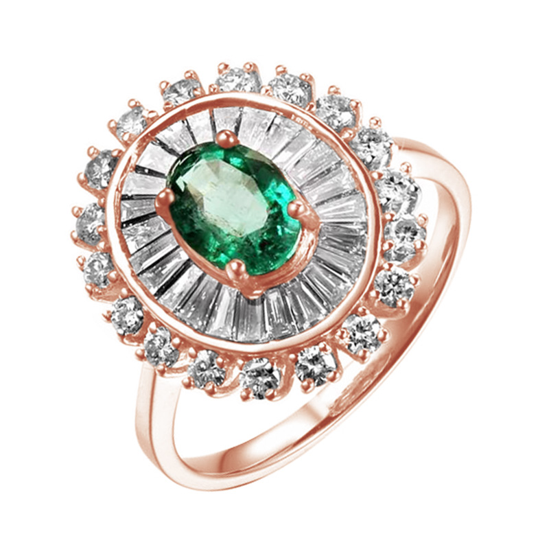 Smaragd ve zlatém prstenu s diamanty Laddu 104398