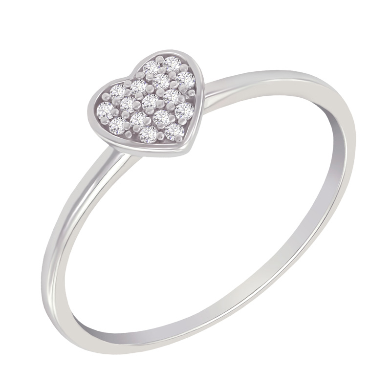 Stříbrný prsten ve tvaru srdce plný lab-grown diamantů Ubline