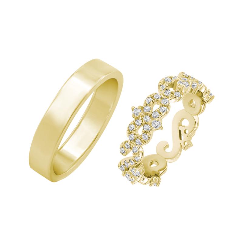 Vintage prsten s lab-grown diamanty a pánský plochý prsten Chaya 105938