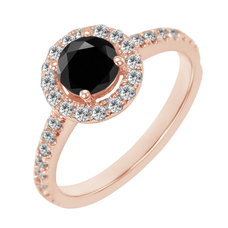 Halo prsten s černým moissanitem a lab-grown diamanty Kerau 111558