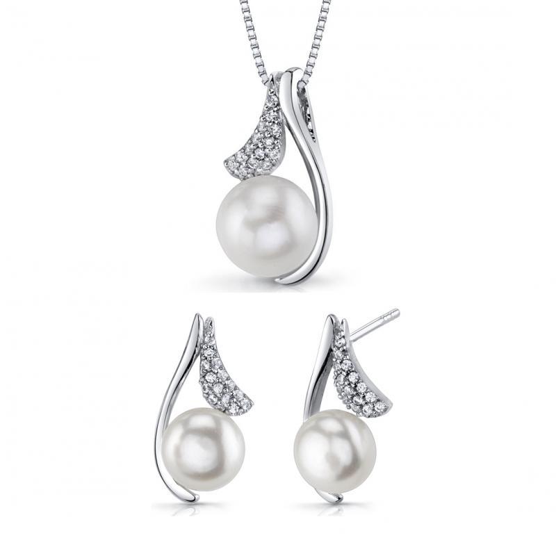 Stříbrná kolekce šperků s perlami a zirkony Elgyra