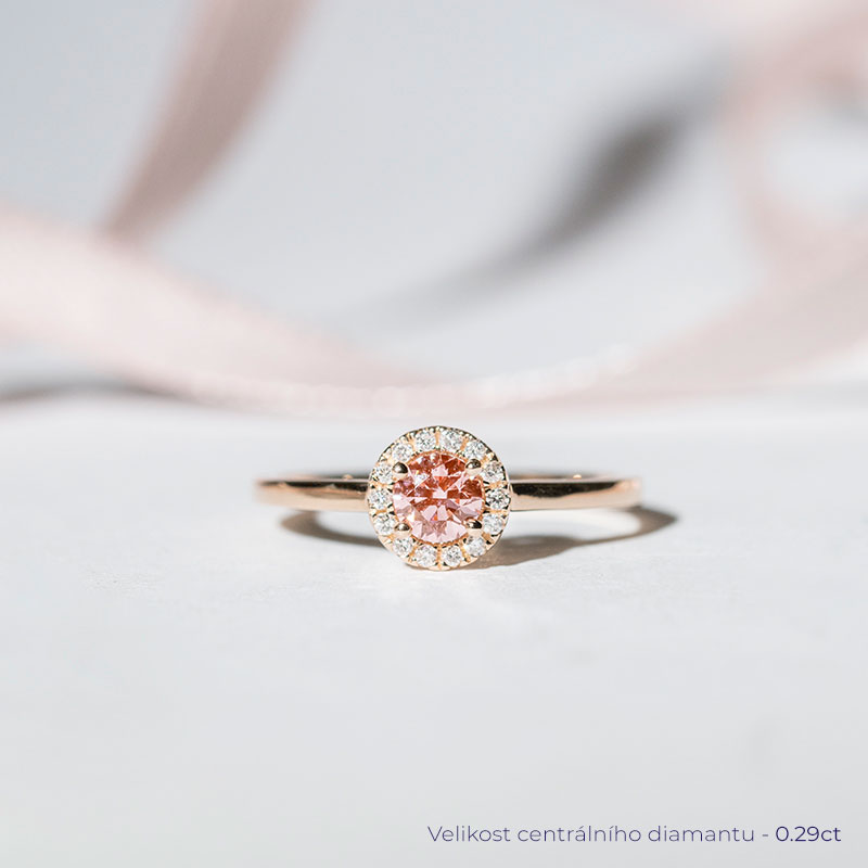 Halo prsten s certifikovaným fancy pink lab-grown diamantem Cassidy 114218