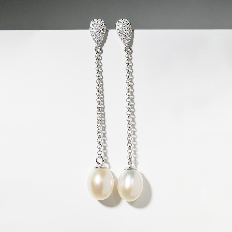 Stříbrné visací náušnice s perlami a zirkony Armel 114788