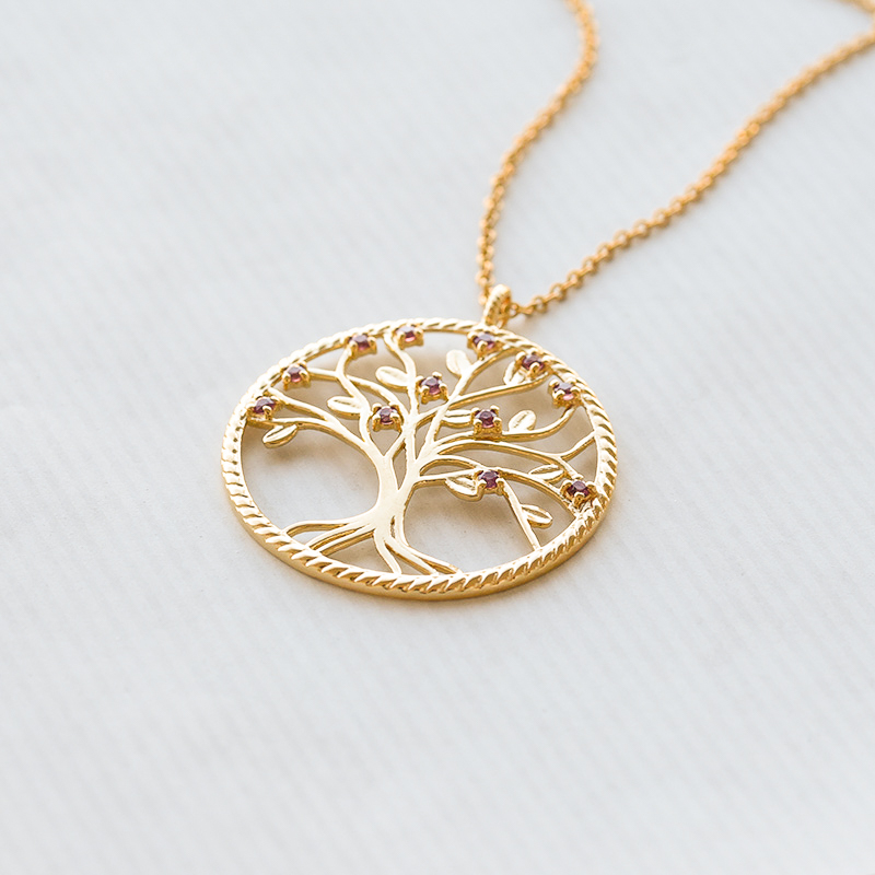 Stříbrný rhodolitový náhrdelník ve tvaru stromu života Decla 119578