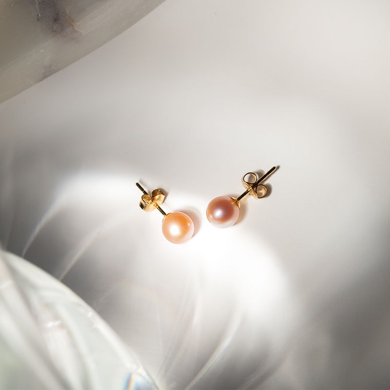 Zlaté náušnice s broskvovými perlami Dione 129888