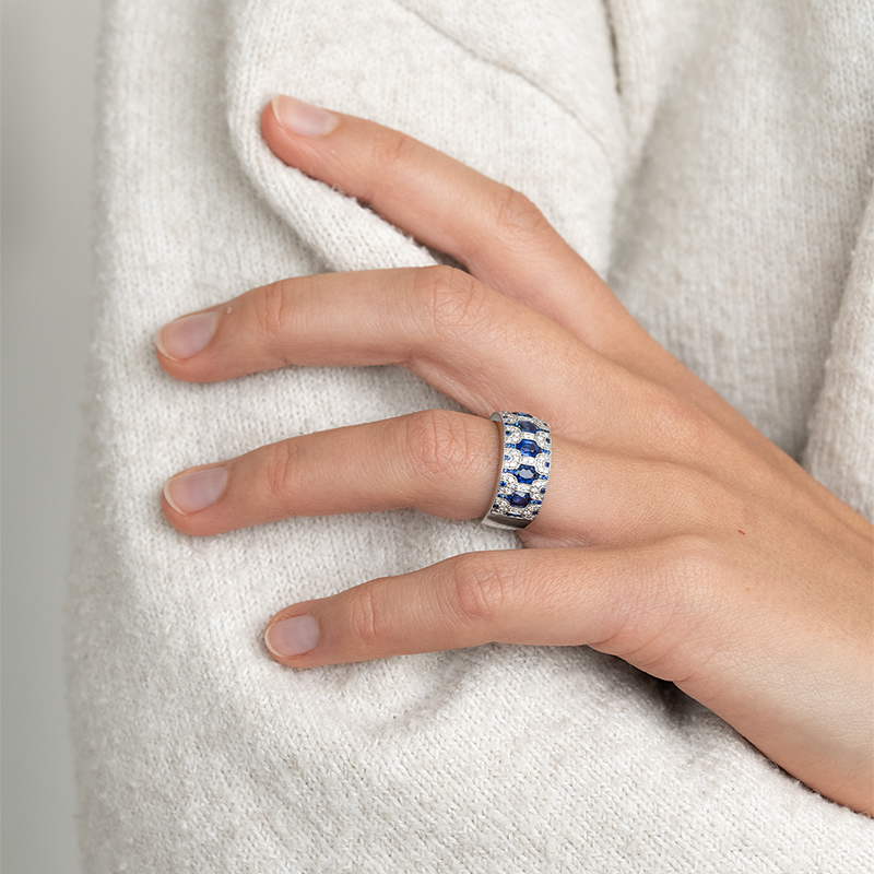 Prsten s oválnými safíry a diamanty Soul 131118