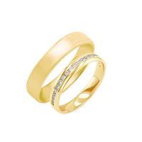 Zlaté snubní prsteny eternity a komfortní pánský Tiall