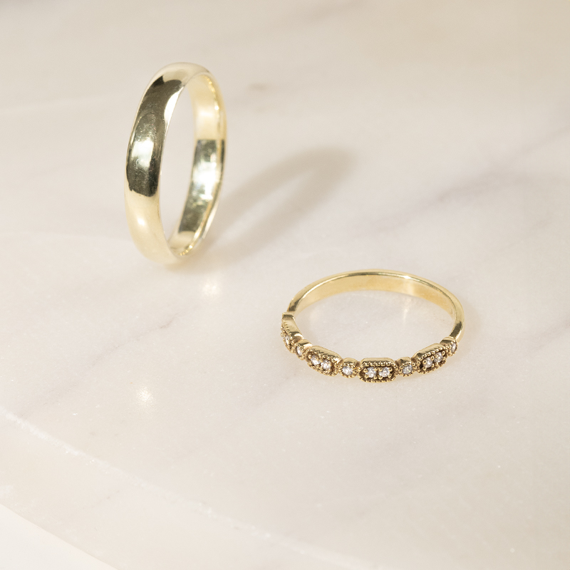 Snubní prsteny ze zlata s vintage prstenem a komfortním prstenem Liam 136128