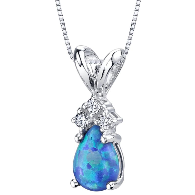 Zlatý náhrdelník s modrým pear opálem a diamanty Myron