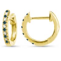 Zlaté kruhové náušnice s modrými a bílými diamanty Gomati