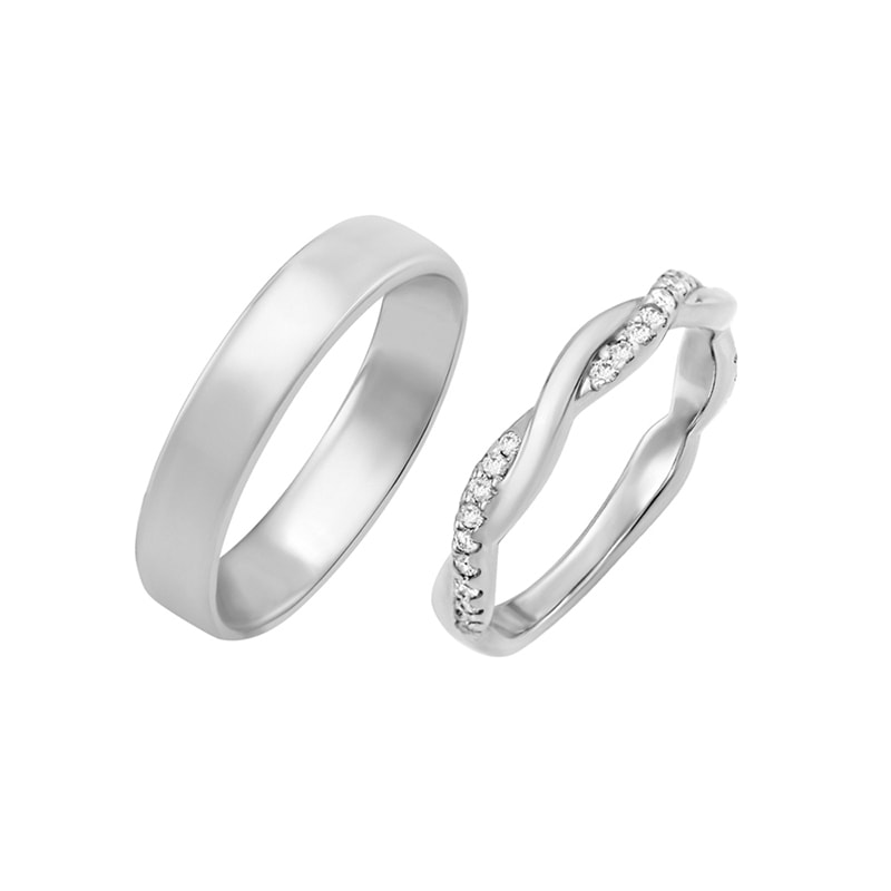 Dámský eternity prsten s diamanty a pánský komfortní snubní prsten Lau