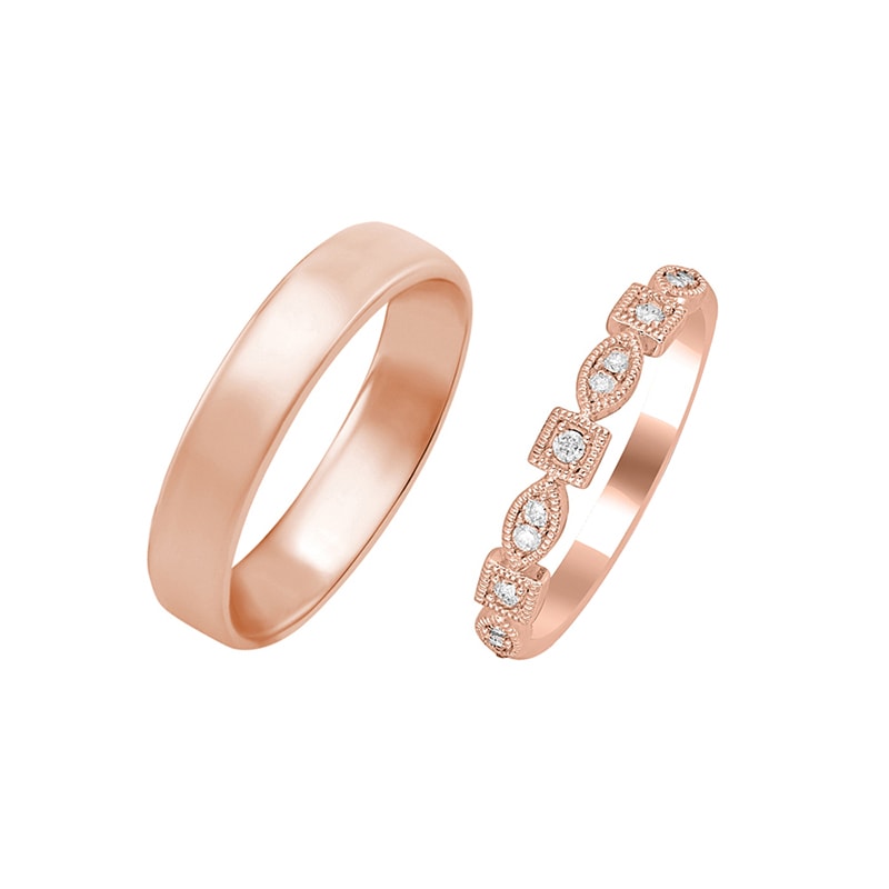 Klasický snubní prsten a vintage obroučka s diamanty 29888