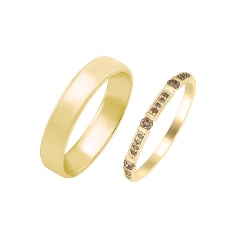 Snubní prsteny ze zlata s champagne diamanty 30768